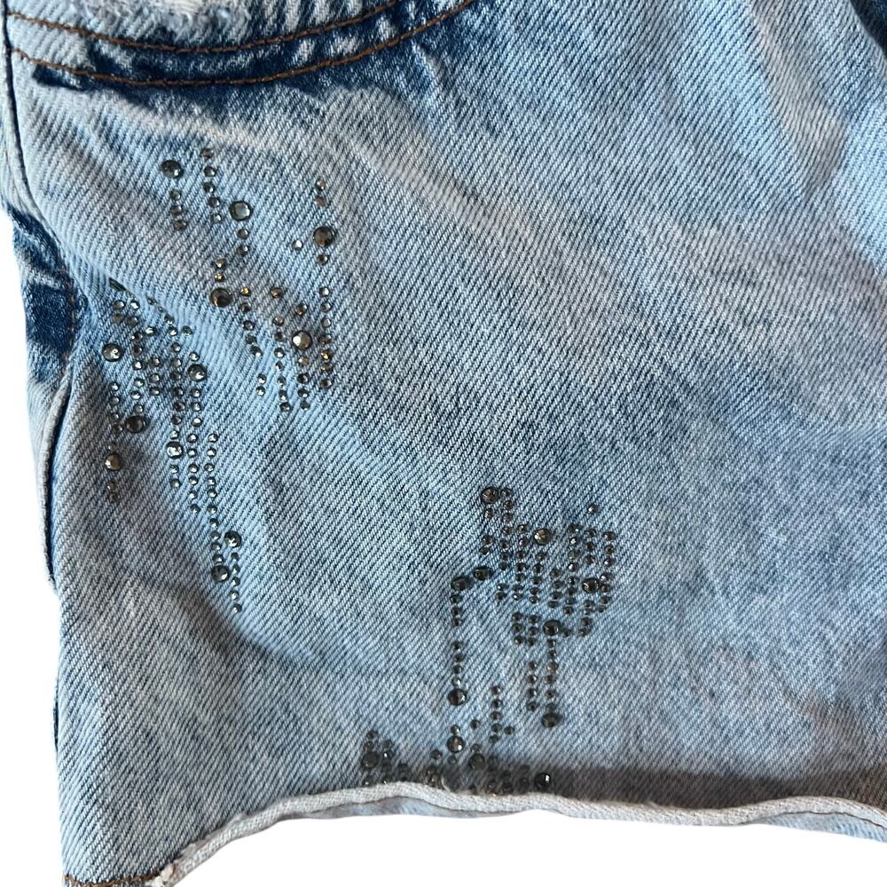 ❤️ 3/$25 Zara Raw Edged Light Wash Denim Shorts with Rhinestones | Kids 11-12 - Picture 4 of 4